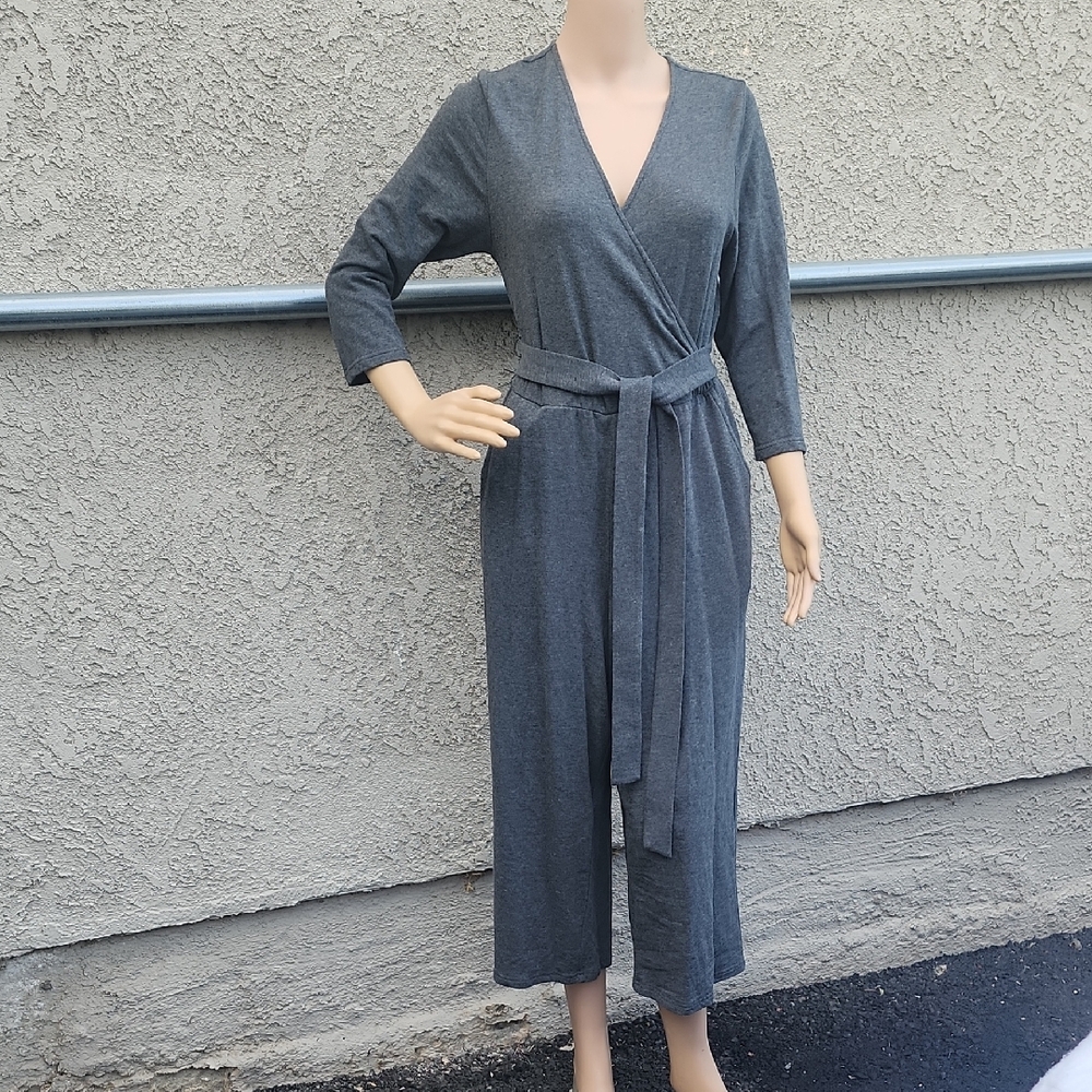 Torrid Charcoal Grey Terry Self Tie Culotte Jumpsuit